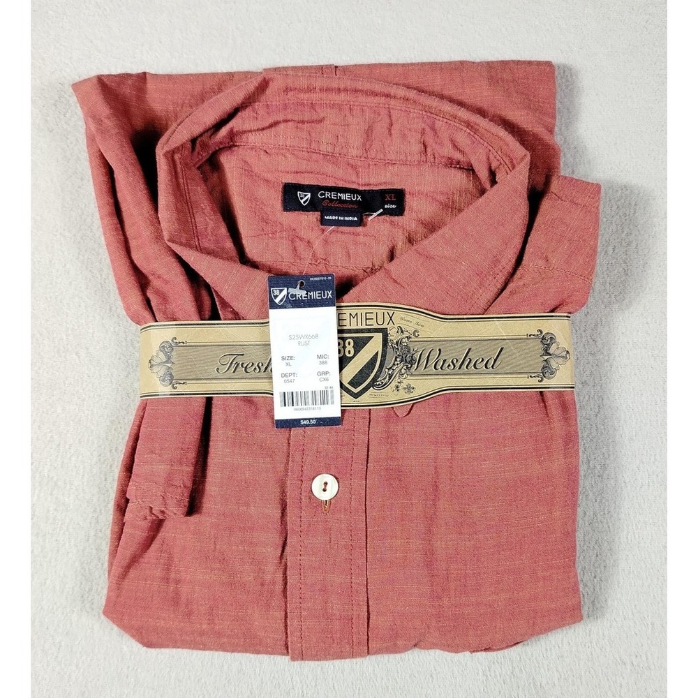 Cremieux Shirt Mens XL Red Solid Short Sleeve Button Up Cotton Summer Casual